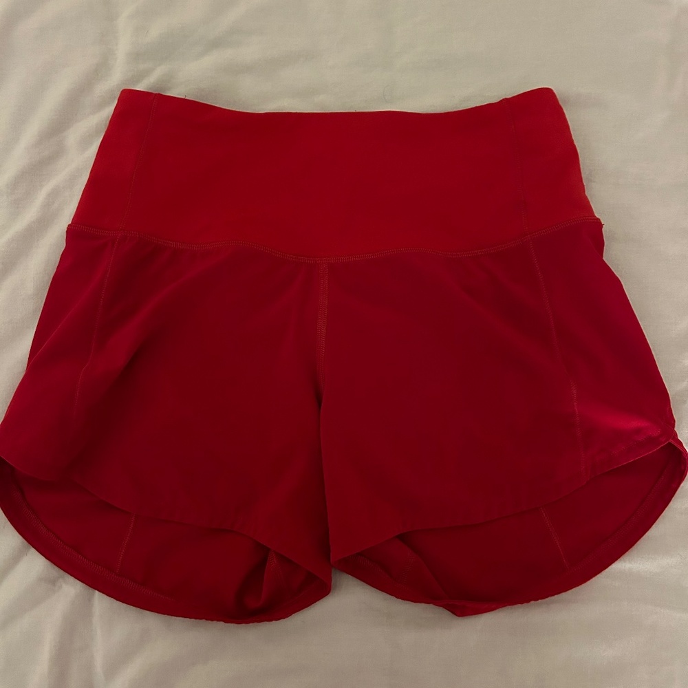 lululemon red speed up shorts size 2